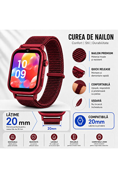 MAUEX Curea smartwatch 20 mm din nailon, Quick Release, reglabilă, respirabilă, lavabilă