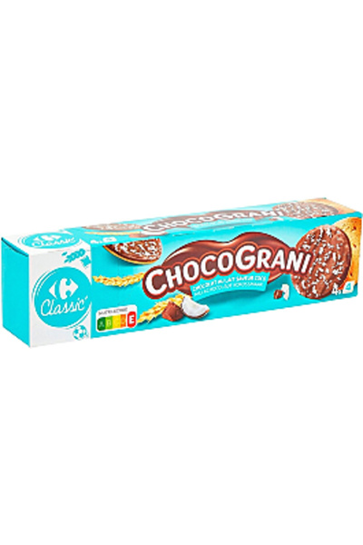 Carrefour Classic Biscuiți cu ciocolată cu lapte și nucă de cocos, 200g