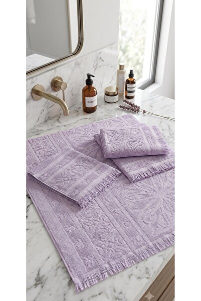 Altınbaşak (3.Lü Banyo SET) Kadife Doku Lüks Coton Jakarlı Banyo havlu Seti %...