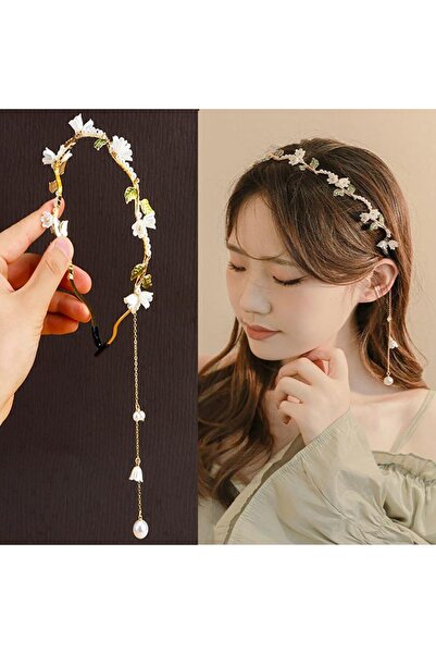 Arabest Gold Flower Headband for Women, Boho Bridal Hair Vine with Tassel, Cr...