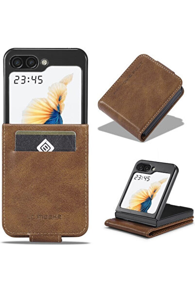 OEM Lc.imeeke Διπλό Πορτοφόλι με Κούμπωμα Καφέ για Galaxy Z Flip8