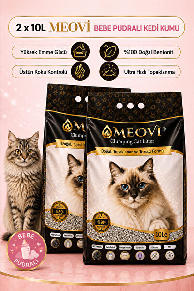 Bebek Pudra Kokulu İnce Taneli Ultra Topaklaşan Tozsuz Premium Kedi Kumu 2x10 Lt.