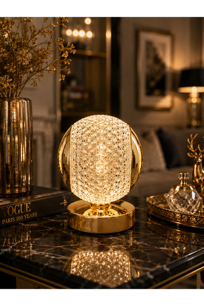 Shopping Fashion Masa Lambası Gold Kristal Görünümlü Dekoratif Şık LED Aydınl...