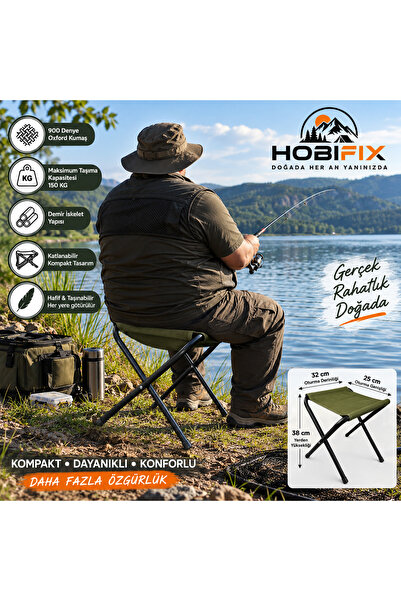 Hobifix Katlanabilir Balıkçı Taburesi 150 KG Taşıma Kapasiteli 900D Oxford Ku...