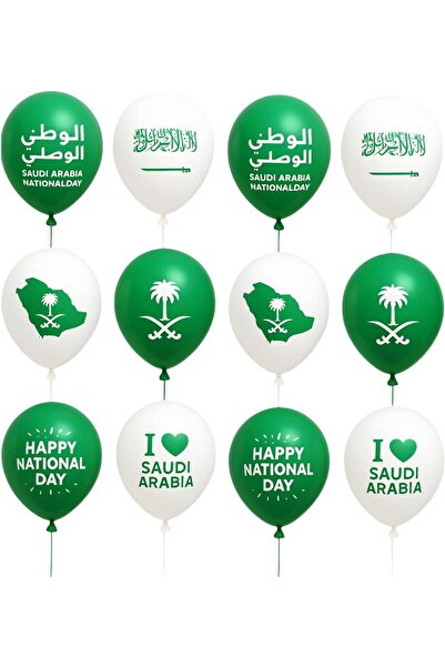 Generic Saudi National Day Balloons – 12 Pcs Pack of Green & White Latex Ball...