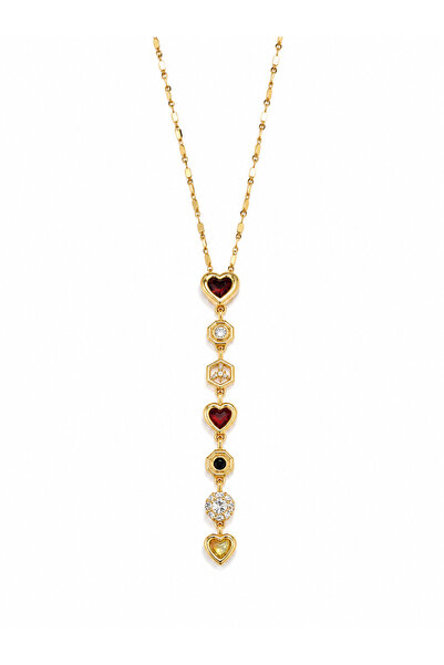 Hector&Co. Jewellery Gold Renk Çoklu Taşlı Kalp Figürlü Uzun Kolye
