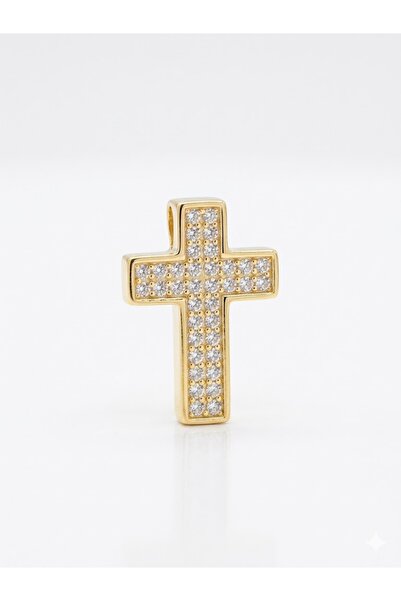 Peach Jewelry Σταυρός Ασημένιος 925 Επιχρυσωμένος 18Κ Με Ζιργκόν Χωρίς Αλυσίδα