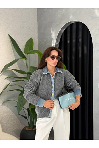 bymervedarende Denim Detaylı Triko Ceket