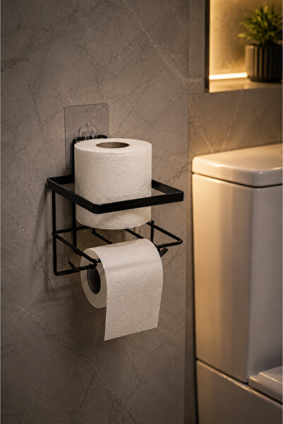 Wirewel Square Adhesive Matte Black Toilet Paper Hanger, Easy Mounting Premiu...