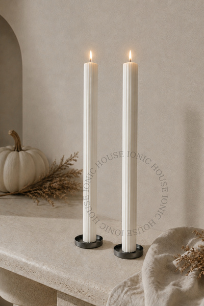 IONIC HOUSE Pumpkin Spice Kokulu Dekoratif Şamdan Mum Kırık Beyaz 2’li Set