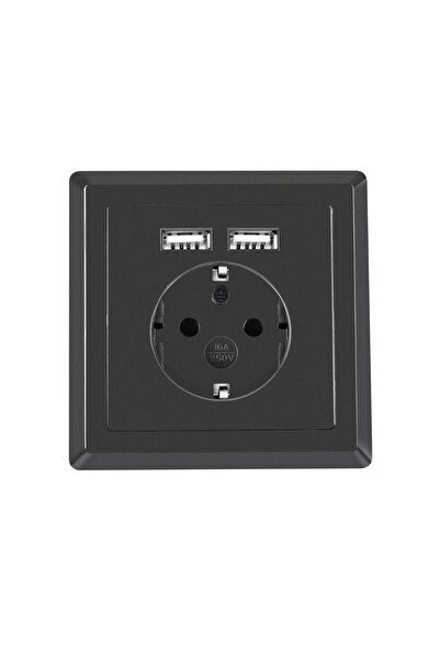Lanberg Priză de perete Schuko 100-240V 16A 41442, 2x USB 5V 2.1A, Negru
