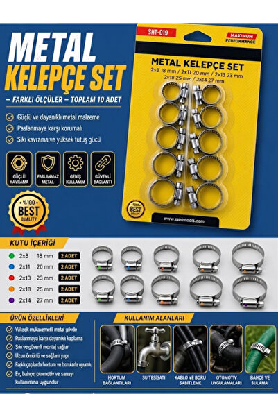 mucit home Metal Kelepçe Seti 10 Adet Hortum Boru Sıkma Kelepçesi 18-20-23-25-27 mm