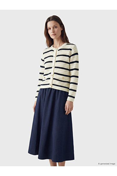 LC Waikiki Peak New Season Crew Neck Striped Women's Knitwear Cardigan
