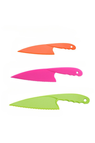 Generic Brand Set 3 cuțite de bucătărie sigure, plastic colorat, roz, verde, ...