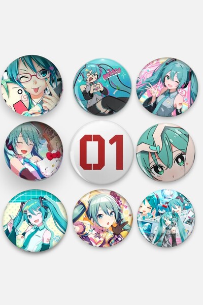 Major Selection Hatsune Miku 44mm Buton Rozet Seti - 9'lu Vocaloid Anime Tasa...