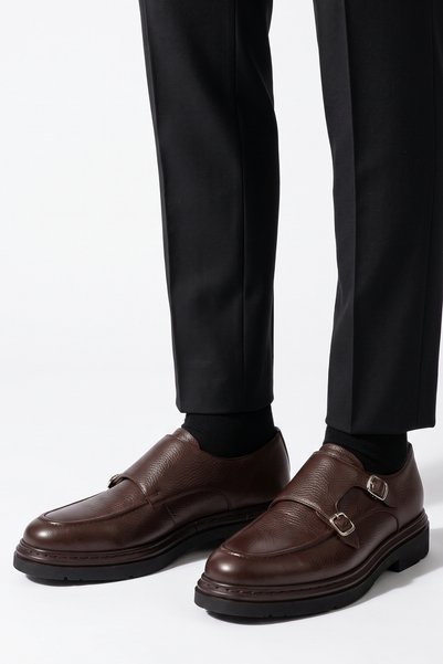 LUSIVE 100% Genuine Leather Brown Casual Comfortable Buckle Classic Men's Shoes Luass30Al0061