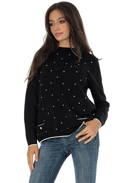 ROH Pulover elegant cu un design delicat cu buline Negru BR2898