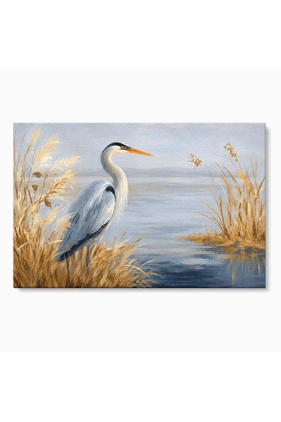 Luxcanva Tablou Canvas Paznicul Lacului 70x50 cm pe Sasiu Lemn Egreta Peisaj ...