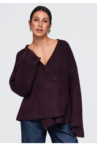 OMBRE Damenpullover, V-Ausschnitt, Lockerer Schnitt OW-SW-E0013 Pflaume
