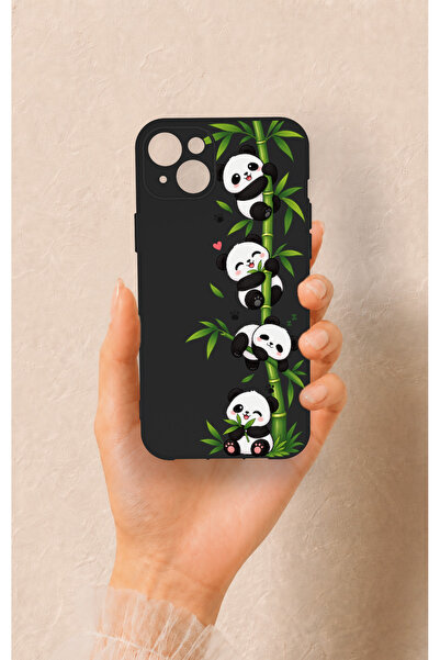 Vip Case iPhone 14 Plus/15 Plus Uyumlu Sevimli Panda Bambu Desenli Silikon Kılıf