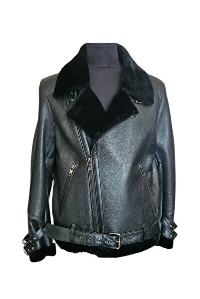 asus deri Genuine Lamb Fur Men's Black Jacket