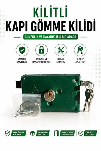 AKDO HIRDAVAT Kilitli Kapı Gömme Kilidi 3 Anahtarlı Sağlam Dayanıklı Metal Ka...