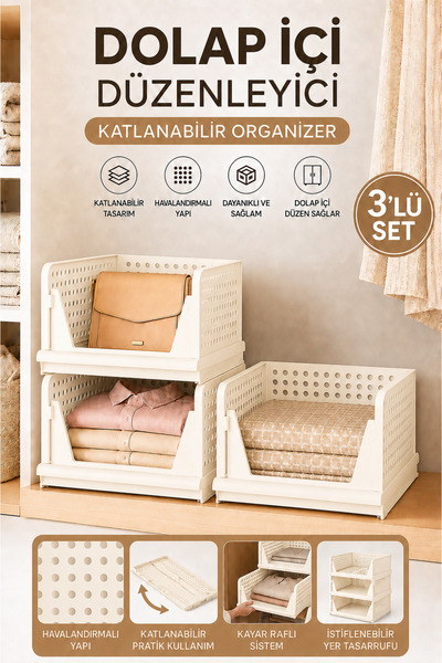 Funny Life 3-Pack Closet Organizer Folding Organizer - Foldable Sliding Shelf...