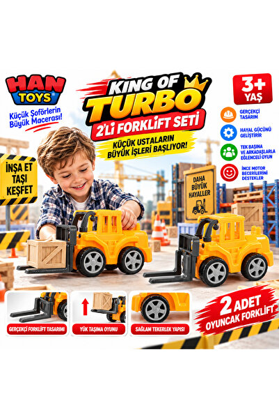 Han toys King of Turbo 2’li Oyuncak Forklift İş Makinesi Seti Küçük Ustaların...