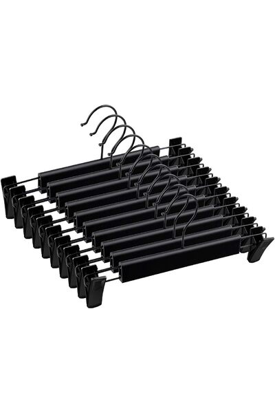 Noonedibs 10 Agățători de Pantaloni din Plastic, cu Clete Puternice, Negri, p...