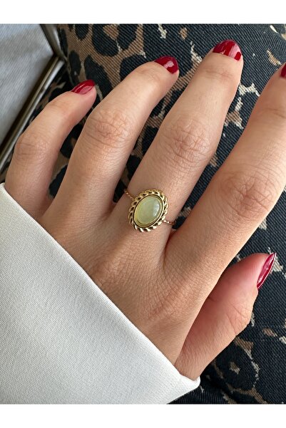 ringbox Gold Steel Anti-Tarnish Water Green Oval Twist Framed Ring