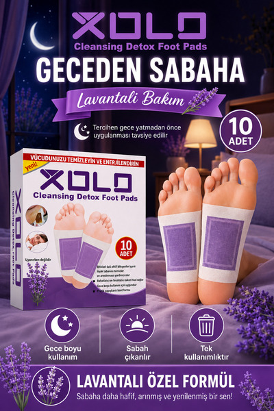 xolo Ayak Detoks Bandı 10 Adet Mor Lavanta Gece Kullanımlı Detox Foot Pads Ay...