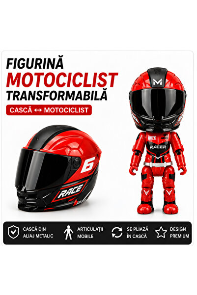 FAMIFY Figurină de colecție Pilot Moto Pocket Rider, Articulată, Cască detașabilă, Roșu