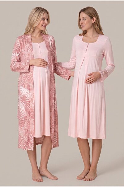 LOHOUSE طقم ملابس نوم للحوامل من الدانتيل الناعم بأكمام طويلة ونمط مميز، يوفر...