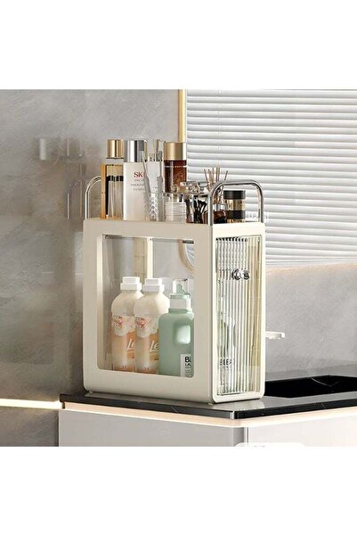 Qadro 2 Layers Clear Slim Bathroom Storage Cabinet with Visible Drawer, Movab...