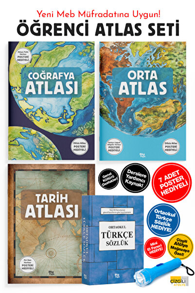 Parodi Yayınları Öğrenci Atlas Seti - Coğrafya Atlası - Orta Atlas - Tarih At...