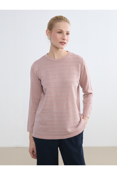 LC Waikiki Alita city women's striped knit sweater with a distinctive oval ne...