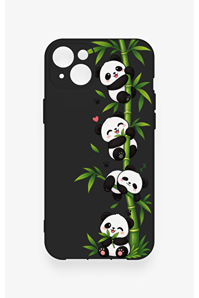 Vip Case iPhone 14 Plus/15 Plus Uyumlu Sevimli Panda Bambu Desenli Silikon Kılıf