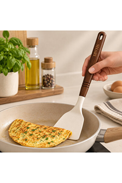 SHARI Akasya Saplı Silikon Spatula – Omlet, Krep ve Yemekler İçin Yapışmaz Ta...