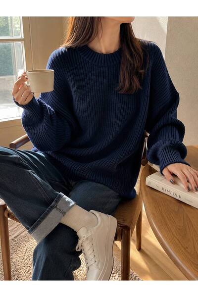 pepule Women's Premium Oversize Soft Crew Neck Knitwear Sweater