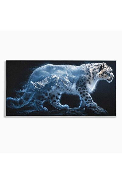 Luxcanva Tablou Canvas Pantera Zapezii 100x50 cm cu Rama Argintiu Pantera Mun...