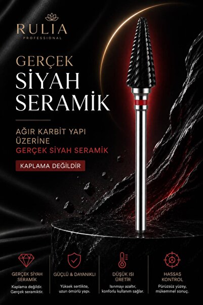 Rulia Professional Siyah Seramik Freze Ucu Kırmızı Bant Ağır Karbit Yapı Hızl...