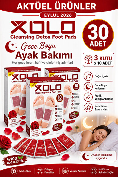 xolo Ayak Bakım Detoks Bantları 30 Adet Gül Aromalı Gece Kullanımlı Detox Foot Pads Ayak Bakım Pedi