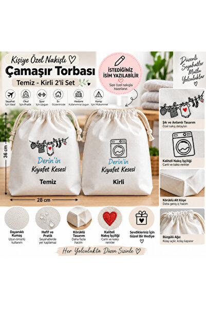 deepsed Temiz Kirli Çamaşır Torbası 2’li Set – Büzgülü, Körüklü Kıyafet Keses...