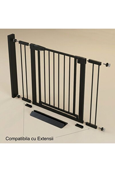 MAPROFI Poarta de Siguranta pentru Copii si Animale PRO 180, 76 x 75-82 cm, Protectie pentru Scari, Double Lock, Metal Vopsit, Deschidere 180 cu Auto-Inchidere, Negru