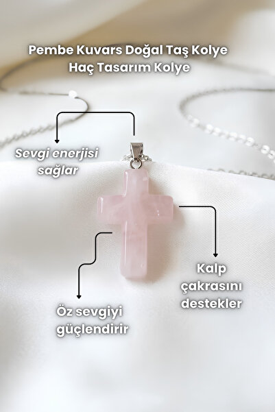 Elifsu Jewelry Pembe Kuvars, Ametist Doğal Taş Kolye Haç Tasarım Kolye