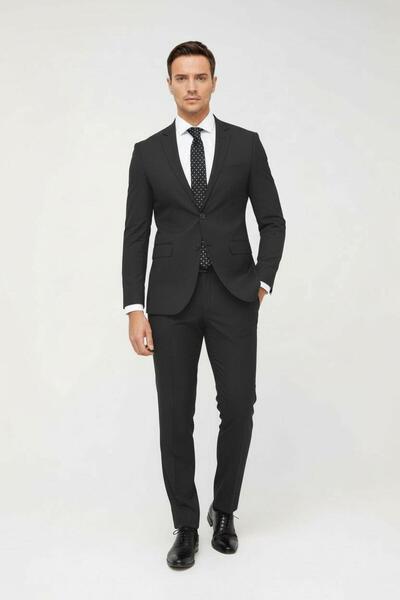 İgs Erkek Füme Slim Fit Dar Kalıp Klasik Takım Elbise