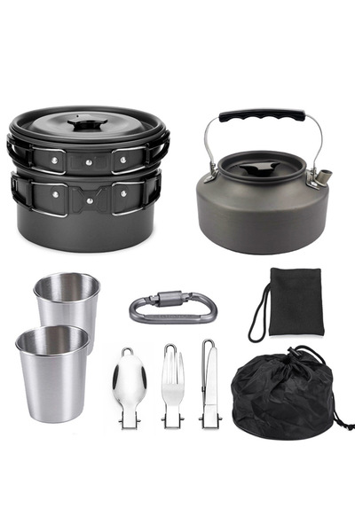 Generic Brand 9-Piece Kitchen Set, Foldable Camping Pot, Outdoor Utensils, Bl...