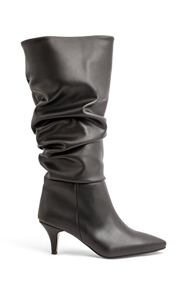 RoseVeno Women's Black Drawstring Heeled Pointed Boots