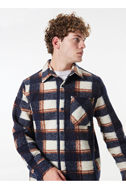 JEEP Navy Blue - Brown Men's Shirt Relaxed Plaid Shirt C4WM-GML4002
