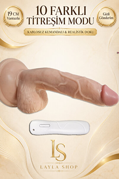 Kablosuz Kumandalı Titreşimli Realistik Yapay Penis 19 Cm Vantuzlu Testisli Dildo Vibratör - Ten Rengi
